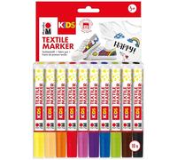 Marabu KiDS marqueur textile set de 10 couleurs, crayons de peinture pour tissu pour enfants pour tissus clairs, à base d'eau, après fixation résistant au lavage jusqu'à 60°C, 031400000002-1
