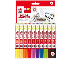 Marabu KiDS marqueur textile set de 10 couleurs, crayons de peinture pour tissu pour enfants pour tissus clairs, à base d'eau, après fixation résistant au lavage jusqu'à 60°C, 031400000002-1