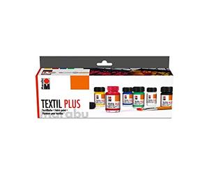 Marabu kit Peinture sur Textile Textil (6 flacons de 15 ML), Jaune,Marine,Rouge,Vert
