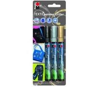 Marabu Marqueurs textile – blister de 3 Noir, Argent et Or pailletés