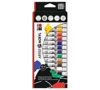 Marabu Artist 122000000090 Lot de 12 peintures acryliques Fines de qualité Artistique, à Base d'eau, consistance pâteuse, hautement pigmentée, très Bonne Brillance et opacité, 12 x 12 ML