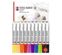 Marabu Textile Marker, Set de 10 Crayons Textiles pour Tissus clairs, Crayons de Peinture pour Tissus avec Pointe de 3 mm, lavables en Machine jusqu'à 60°C après Fixation, 0115000000200