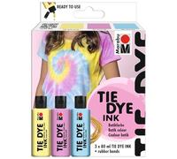Marabu TIE DYE INK set de couleurs batik Pastel, 3 x 80 ml de couleur à base d'eau, élastiques inclus, couleur batik éclatante pour textiles clairs jusqu'à 20% de fibres synthétiques, 1730000000201