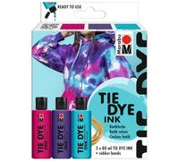 Marabu TIE Dye Ink Set Trend, 3 x 80 ML Base d'eau, élastiques Inclus, Couleur Batik éclatante pour Textiles clairs jusqu'à 20% de Fibres synthétiques, 1730000000202, Trendy