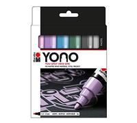 Marabu Yono 124000004003 Lot de 6 marqueurs pastel en acrylique polyvalents avec pointe ogive japonaise 1,5-3 mm, à base d'eau, résistant à la lumière et à l'eau, pour presque tous les supports