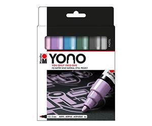 Marabu Yono 124000004003 Lot de 6 marqueurs pastel en acrylique polyvalents avec pointe ogive japonaise 1,5-3 mm, à base d'eau, résistant à la lumière et à l'eau, pour presque tous les supports