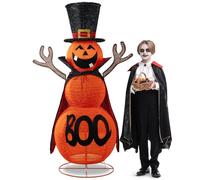 MARACOL Citrouille d'Halloween de 1,5 m - Décoration d'extérieur - 90 LED pré-éclairées - Citrouille géante et pliable - Décoration de citrouille mignonne avec cape et chapeau magique pour extérieur