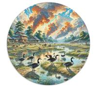 Marais de Croisement d'oie Noire 1000 Pièces Puzzle Art Circulaire pour Enfants Encastrement Parfait Jeu D'Intelligence De l'art De La DécoRat ION Moderne 1000pcs (67.5x67.5cm)
