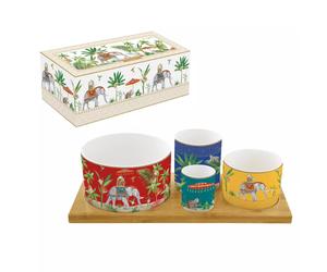 MARAJAH Set apéritif 4 coupelles en Porcelaine sur Plateau en Bambou EASYLIFE