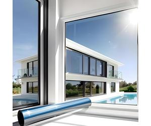 MARAPON Film Miroir pour Fenêtre Argent 1,05x2 m Adhésion Statique sans Colle Film sans Tain Intimité Protection UV Anti Chaleur
