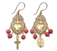 MARARDI Boucles d'Oreilles Femme Italiennes en Or avec Boules Corail [Cuore Dolce Rosso] Long Handmade Bijoux Italiens Original Élégant pour Quotidien Mariages Evénements Occasions Spéciales