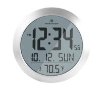 Marathon CL030069SS Horloge Murale numérique Ronde avec Date et température intérieure. Affichage de 16,5 cm avec Grands Chiffres de 6,35 cm. Support de Table Pliable et Piles incluses.