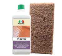 MARBEC VIACEM 1LT + TAMPON MARRON Détergent acide tamponné puissant pour la terre cuite. Il élimine les incrustations, les efflorescences et les coulis de ciment.