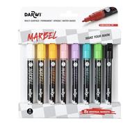 MARBEL - Set de 8 Marqueurs Universels Pointe Conique Fine 2mm Assortis Blanc, Popcorn, Mangue, Rose tendre, Lilas clair, Turquoise, Vert prairie et Noir - Asst. Clair Peinture Acrylique DA0223002K02C
