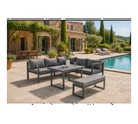 Marbella salon de jardin gris foncé 6 places canapé et banc