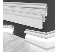 MARBET DESIGN Plinthes en plastique HDPS blanc - Profil de plinthe de 2 mètres, Plinthes de finition pour plinthes de sol, Moulures de sol, Canaux de câbles (HF-3 109x22 mm, Échantillon)