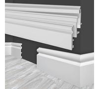 MARBET DESIGN Plinthes en plastique HDPS blanc - Profil de plinthe de 2 mètres, Plinthes de finition pour plinthes de sol, Moulures de sol, Canaux de câbles (HF-2 120x15 mm, Échantillon)