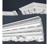 Marbet moulures de plafond argent paquet économique de polystyrène EPS - moulures de stuc à motifs, dans un design traditionnel - (2 mètres B-34 argent) moulure de stuc profilé d'angle