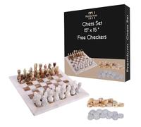 Marble Hives Jeu d'échecs de luxe classique de 38,1 cm pour adultes avec planche en pierre fabriquée à la main et pièces d'échecs en marbre, idéal pour la décoration d'intérieur (blanc et vert avec