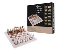 Marble Hives Jeu d'échecs de luxe de 38,1 cm, fait à la main - 32 pièces d'échecs en marbre et 1 échiquier en marbre avec feutre inférieur attaché - Jeux d'échecs en marbre pour adultes (onyx blanc et