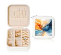 Marble Line - Petite boîte à bijoux en cuir synthétique marbré bleu et orange pour femmes et filles - Étui de rangement pour bagues, boucles d'oreilles, colliers et bracelets