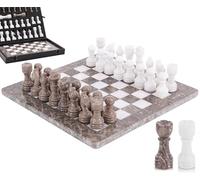 MARBLE RANGE Jeu d'échecs en marbre Bleu océan et Blanc Fait Main de 30 cm avec boîte, pièces et 2 Dames, Élégant Jeu de Voyage pour Adultes, idéal comme Cadeau ou décoration d'intérieur