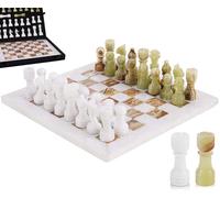 MARBLE RANGE Jeu d'échecs en marbre Fait Main, 30 cm, Blanc et Vert, avec boîte, pièces et 2 pions. Jeu de Voyage élégant pour Adultes, idéal comme Cadeau ou Objet de décoration