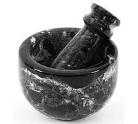 MARBLE RANGE Mortier et pilon en marbre noir de 7,6 cm fait à la main avec broyeur d'ail et d'herbes, petit mortier en pierre pour cuisine, moulin à épices, bol de broyage en marbre naturel