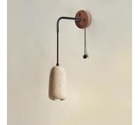 Marble Stone Wall Sconce with Pull Chain Switch Farmhouse Rustic Wood and Stone Lamp Mid Century Modern Wall Light for Bedroom Bathroom Living Room(Pull Chain)/Pull C