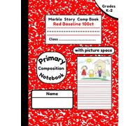 Marble Story Comp Book Red Baseline 100ct: Grades K-2, Primary Composition Notebook With Picture Space, Dotted Midline paper, Gift For Boys, Girls, Kids, School