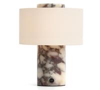 Marble Table Lamp, Rechargeable Cordless Bedside Lamp with Touch Control & Stepless Dimming, Linen Shade Decorative Lamp for Bedroom, Living Room, Nightstand & Bookshelf, Dark Brown(Calacatta Viola)