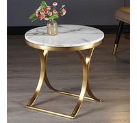 Marble Top Side Table Sofa Bed End Table Small Round Coffee Table Stainless Steel Gold-Plated Frame (Gray 50 x 58cm)