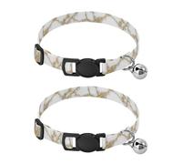 Marble Veins Lot de 2 colliers pour chat en polyester doux avec clochette Blanc