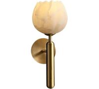 Marble Wall Sconce with Flower Pattern Mid Century Modern Alabaster Stone Light Brass Gold Finish Bedside Lamp for Farmhouse Bedroom Bathroom