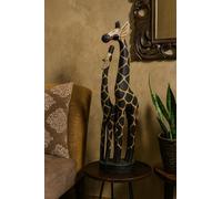 Marblechic - Statue en bois girafe maman et chiot 100 cm - Artisanat éthique indonésien