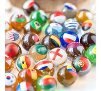 MARBLEFLAGS Pack de Luxe de 32 Billes en Cristal pour Enfants, Exclusives avec Les Drapeaux des Pays Participant à la Coupe du Monde 2022