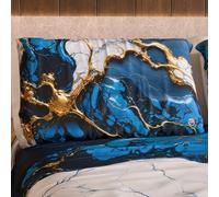 MARBLELIZED Lot de 2 taies d'oreiller de lit, 50 x 80 cm, imprimées, taies d'oreiller, 2 taies d'oreiller élégantes, Effet marbre Bleu, idée Cadeau, 100% fabriquée en Italie