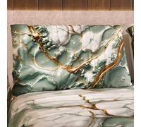 MARBLELIZED Lot de 2 taies d'oreiller de lit, 50 x 80 cm, imprimées, taies d'oreiller, 2 taies d'oreiller élégantes, effet marbre, sauge, idée cadeau, 100 % fabriquée en Italie