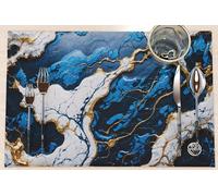 MARBLELIZED Lot de 6 Sets de Table américains lavables en Tissu Effet marbre Bleu (30 x 45 cm) - élégants, Parfaits pour Le Petit-déjeuner, Le déjeuner et Le dîner, idée Cadeau, 100% fabriqué en