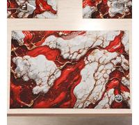 MARBLELIZED Lot de 6 Sets de Table américains lavables en Tissu Effet marbre Rouge (30 x 45 cm) - Élégant, idéal pour Le Petit déjeuner, Le déjeuner et Le dîner, idée Cadeau, 100% fabriquée en Italie