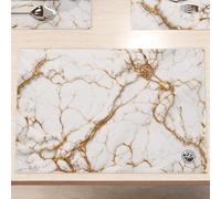 MARBLELIZED - Sets de Table américains lavables en Tissu Effet marbre Blanc, Lot de 6 (30 x 45 cm) - Élégant, idéal pour Le Petit-déjeuner, Le déjeuner et Le dîner, idée Cadeau, 100% fabriqué en