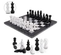 Marblous Krafts Jeu d'échecs noir et blanc de 38,1 cm avec 32 figurines métalliques et 2 reines supplémentaires et plateau en marbre - Grand jeu d'échecs et jeux d'échecs faits à la main Staunton pour