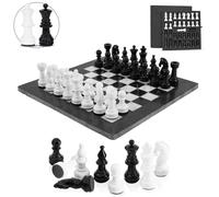 Marblous Krafts Jeu d'échecs noir et blanc de 38,1 cm avec 32 figurines métalliques et 2 reines supplémentaires et plateau en marbre - Grand jeu d'échecs et jeux d'échecs faits à la main Staunton pour