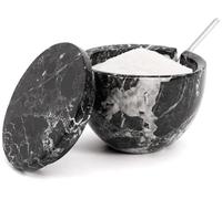 MARBLOUS KRAFTS Salière en marbre avec couvercle et cuillère motif zèbre noir 7,6 x 10,2 cm pour comptoir de cuisine, 133,2 g, parfait pour la Saint-Valentin, sucrier à sucre pour cadeau