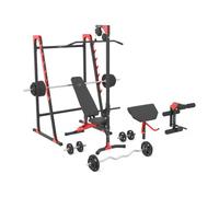 Ensemble MH26_177KG_KIER | Banc de musculation + supports pour barres + banc à biceps + extension de jambes + poulie pour traction + kit de barres d'haltères renforcées et de disques pour la musculati