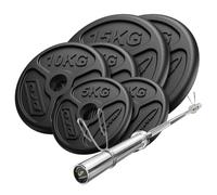 Marbo Sport Set 75kg | Barre Olympique 180 cm + plaques de Poids 2x15kg, 2x10kg, 2x5kg | Made in EU