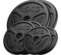 Marbo Sport - Set de Poids - Poids pour Barre - Set Olympique en Fonte pour Entraînement Sûr et Précis, Capacité Maximale sur la Barre - 60 kg - 2 x 15 kg + 2 x 10 kg + 2 x 5 kg