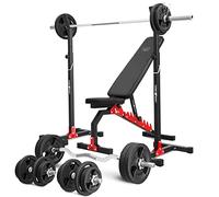 Ensemble MH7_140KG_KIER | Banc de musculation MH-L114 + supports pour barres MH-S201 + kit de barres d'haltères renforcées et de disques pour la musculation de 113 kg - Marbo Sport