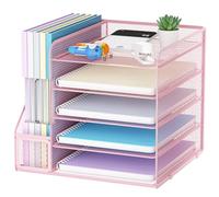 Marbrasse Organisateur de Bureau,5 Niveaux Maille Papier Aménagement, Porte-Dossiers pour Maison Bureau Accessoires (Rose)