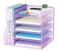 Marbrasse Organisateur de Bureau,5 Niveaux Maille Papier Aménagement, Porte-Dossiers pour Maison Bureau Accessoires (Violet)